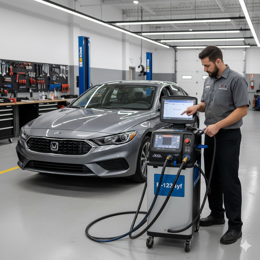 Advanced Auto A/C Repair equipment for R-1234yf refrigerant at D & L Auto Repair