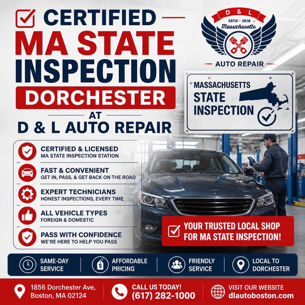 Certified MA State Inspection Dorchester at D & L Auto Repair