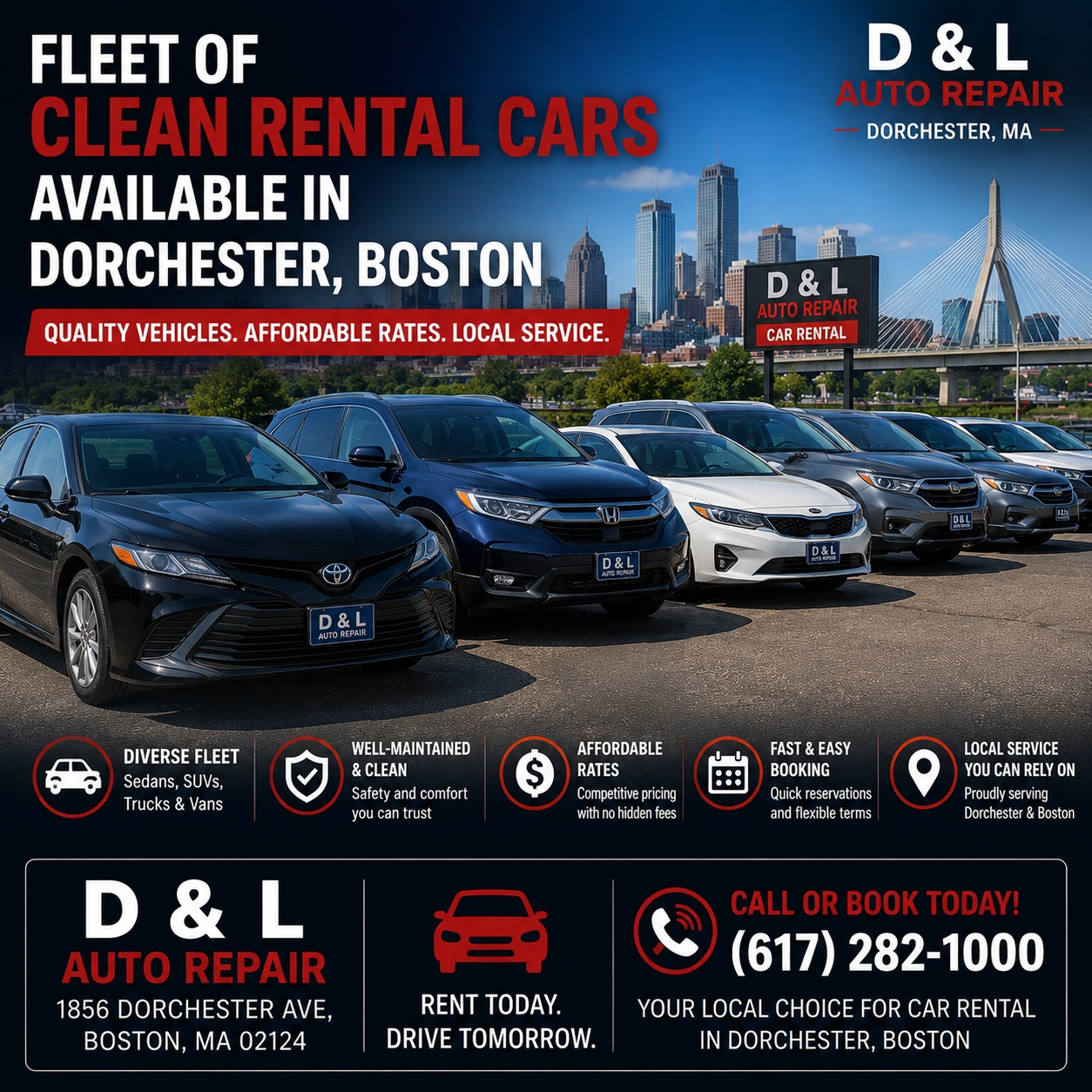 Fleet of clean rental cars available in Dorchester Boston
