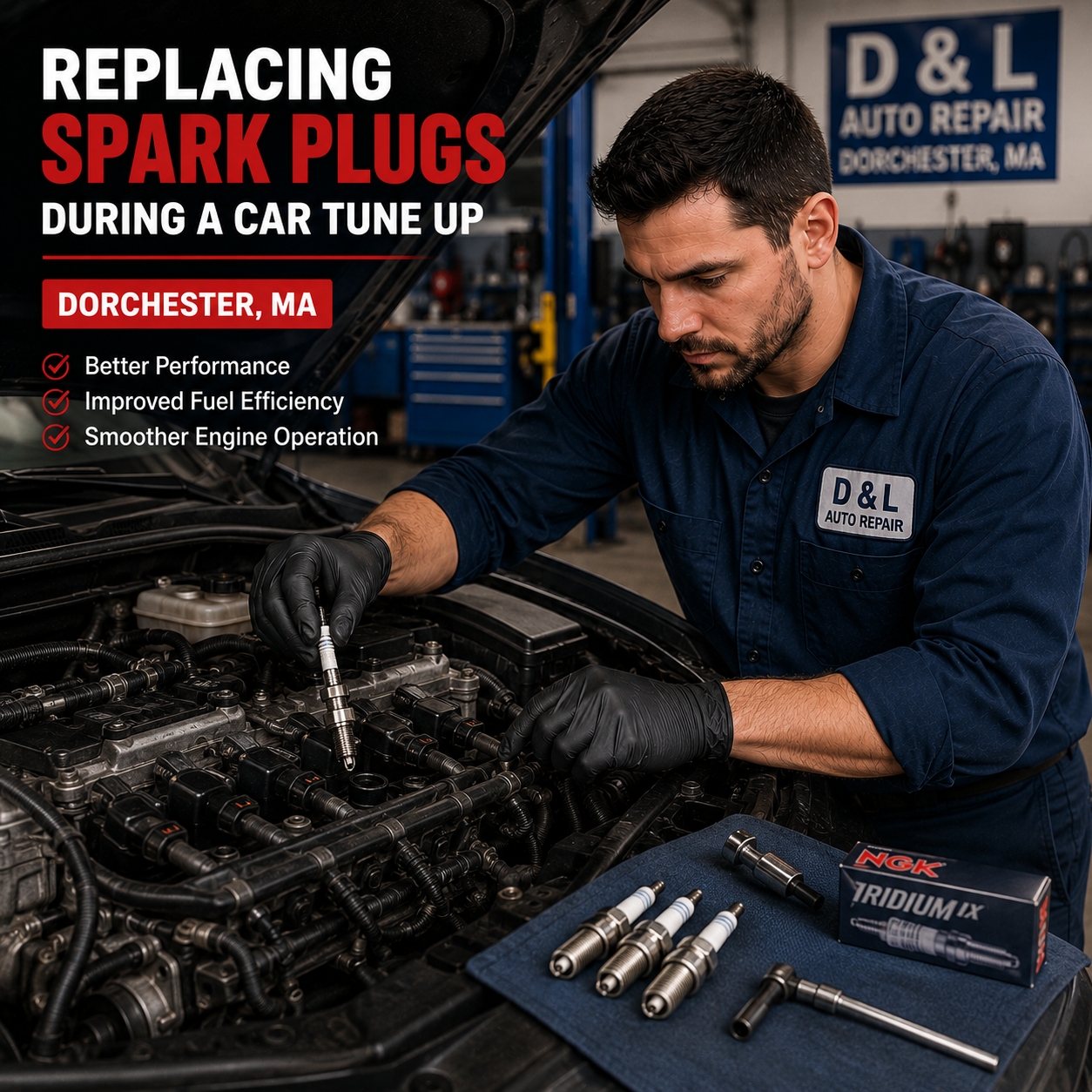Replacing spark plugs during a car tune up Dorchester MA